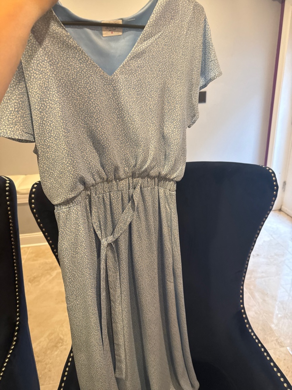 Sienna Sky Light Blue V-Neck Maxi Dress with Self-Tie Waist